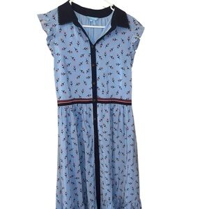 Draper James Blue Sleeveless Sundress with Notched Collar - Size 10